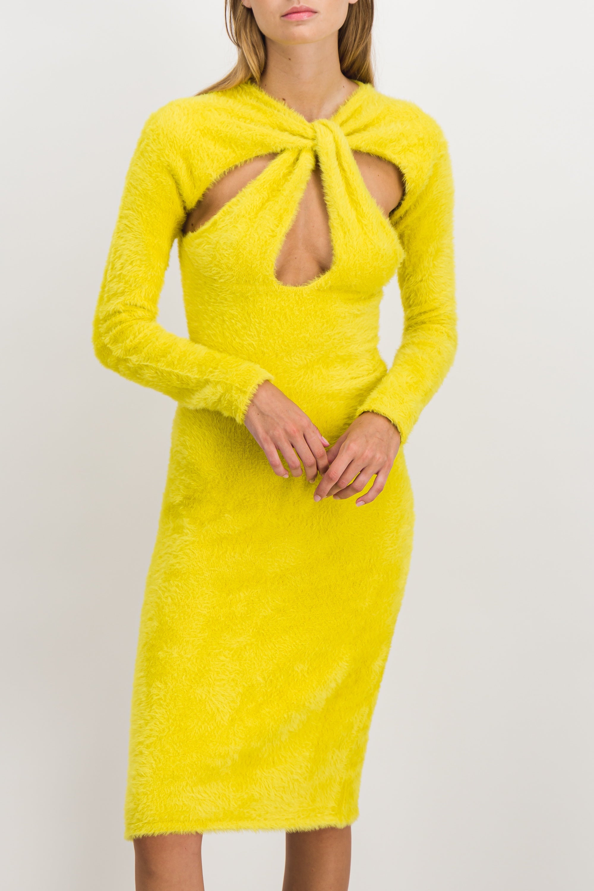 Coperni Yellow Twisted Cut Out Knit Dress Renaisa